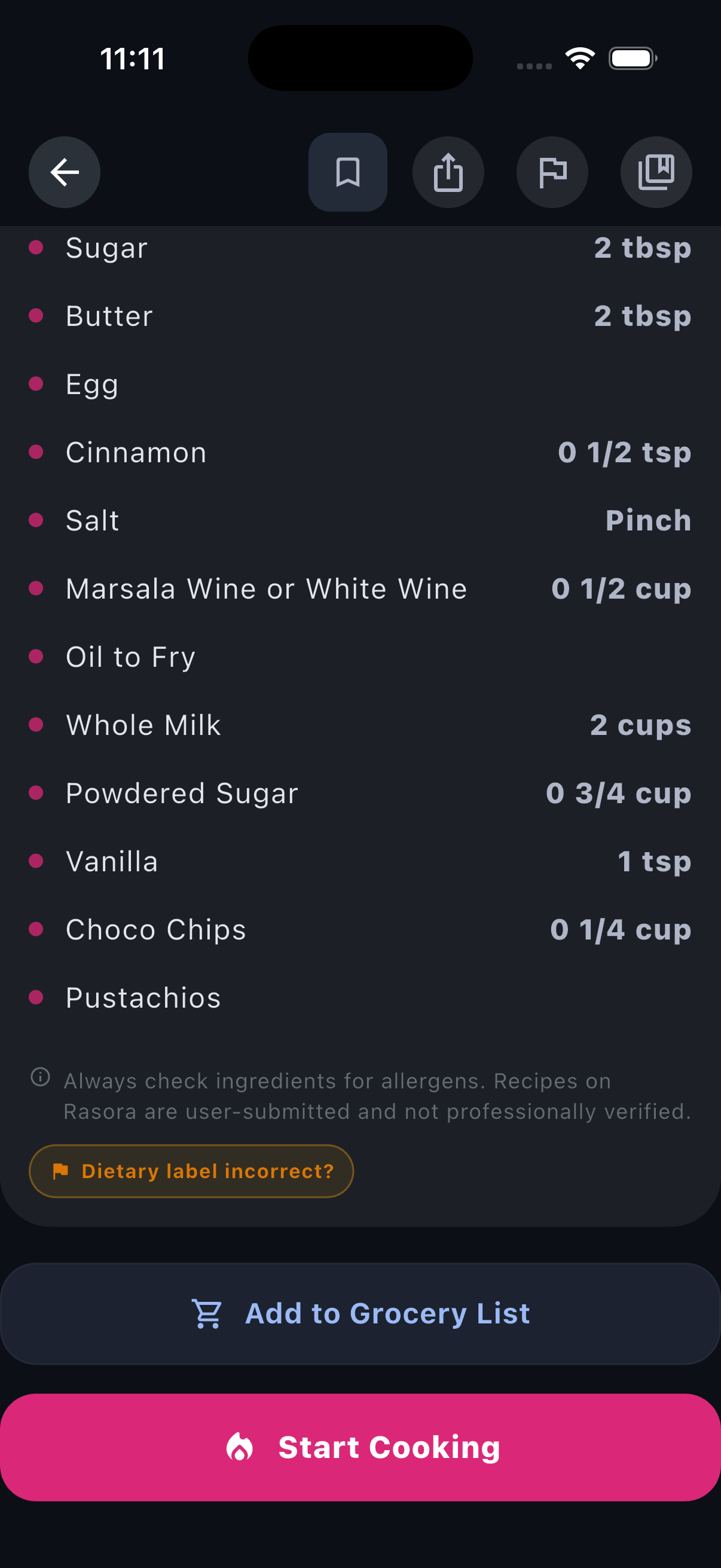 Rasora recipe ingredients and cooking screen