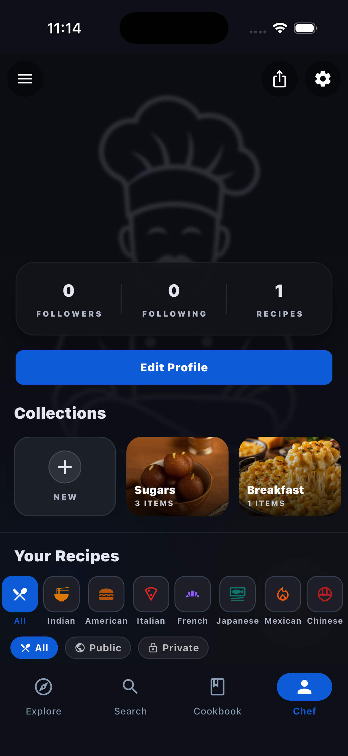 Rasora chef profile screen